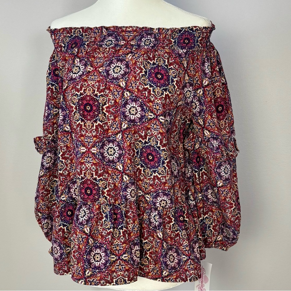 Bonnie Jean Red and Purple Patterned Off-Shoulder Blouse